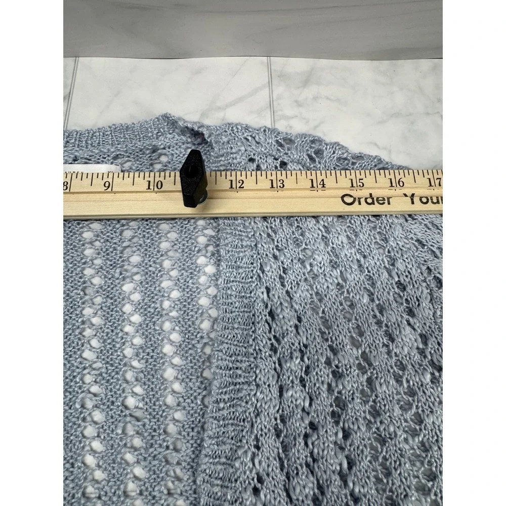 LC Lauren Conrad Women XL Light Blue Open Knit Crochet Ruffle Cardigan WL32S005R